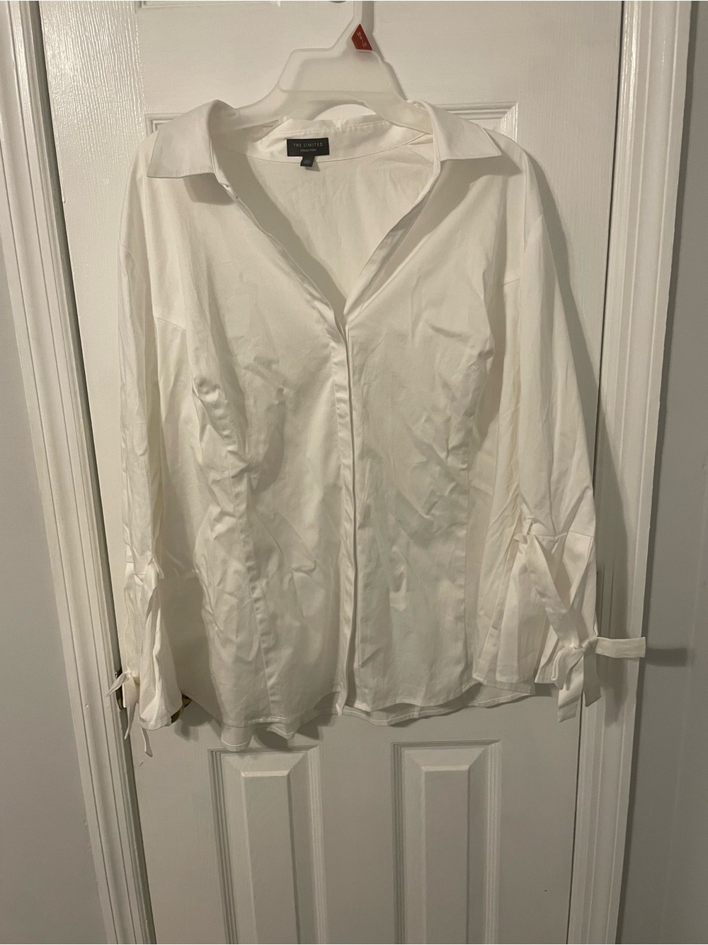 White Womens The Limited Cotton Button-Up Shirt with Bow Sleeve Detail Size 2x
